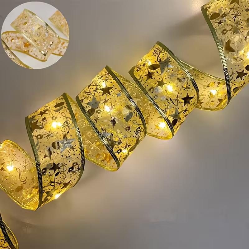 Christmas Ribbon Fairy Lights Home Decor 2025 DIY Bow String Lights Tree Ornaments Christmas Decorations New Year 2026