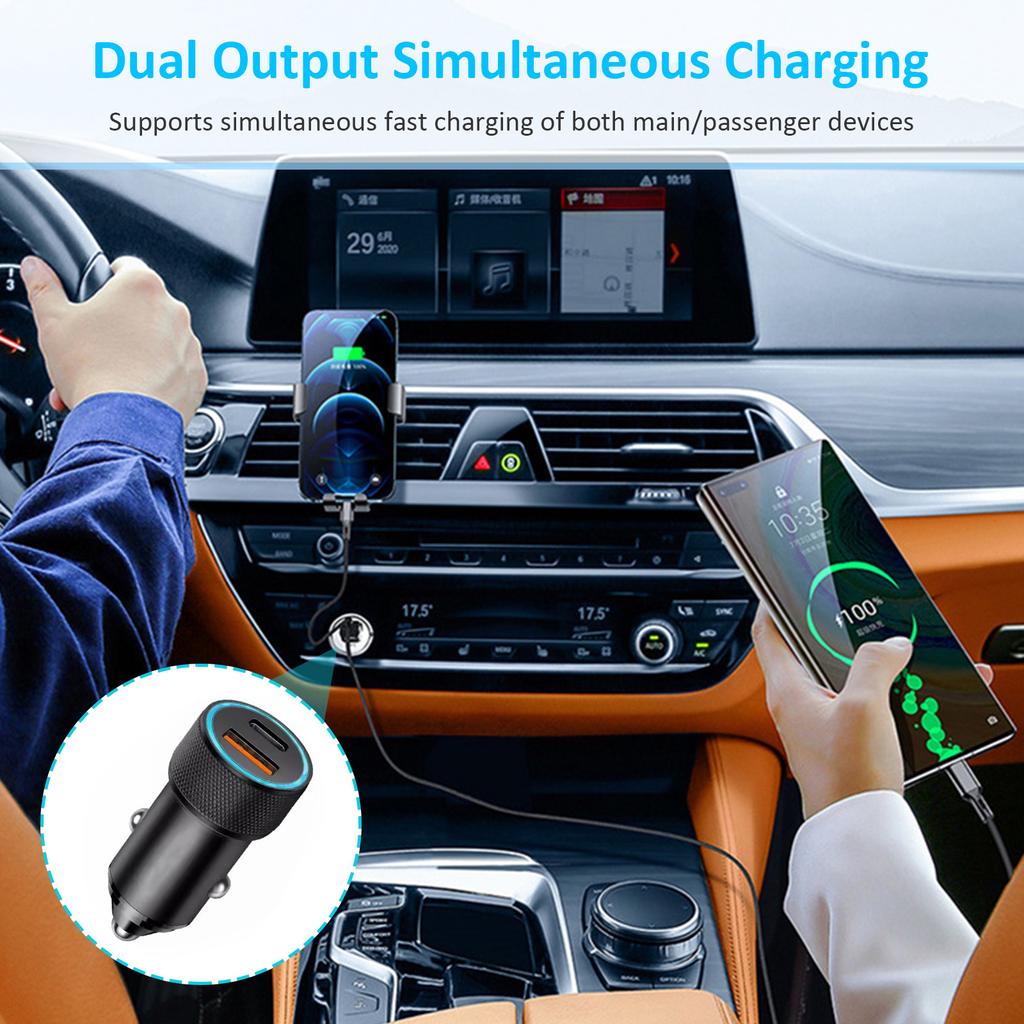 Efficient Car Charging Solution Double Port Car Charger PD20W Type C QC3.0 USB Charging Head for Phones Tablets Laptops