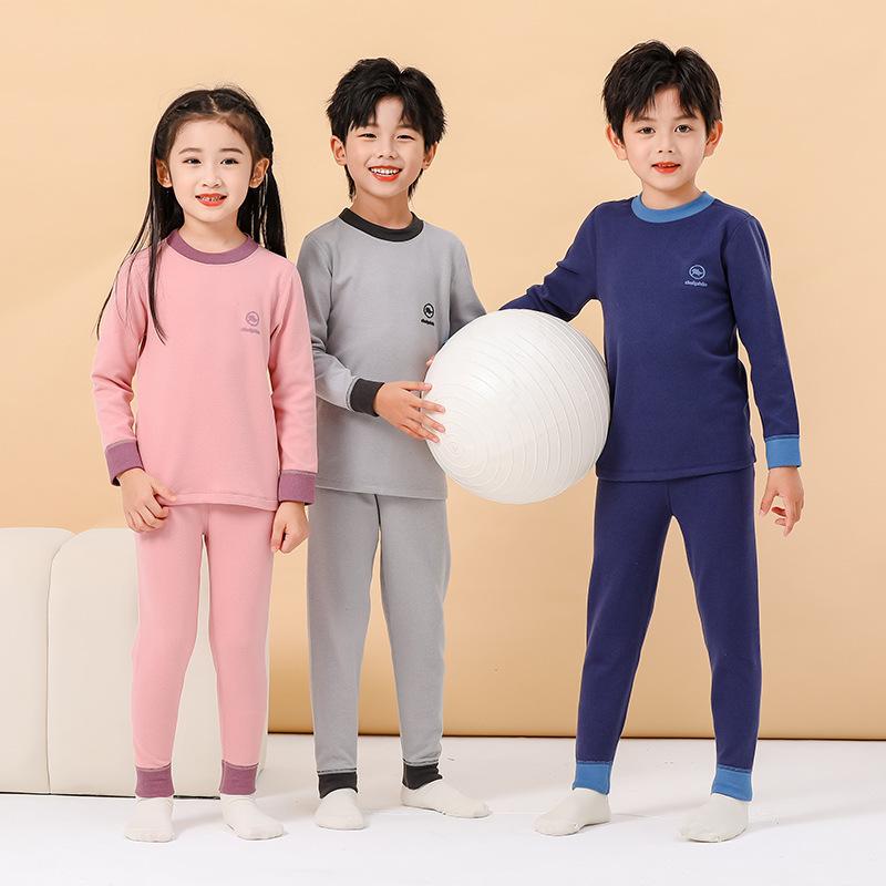 Autumn Winter Thermal Underwear Suit Girls Clothing Sets Boys Pajama Sets Baby No Trace Warm Sleepwear Solid Color Child Clothes
