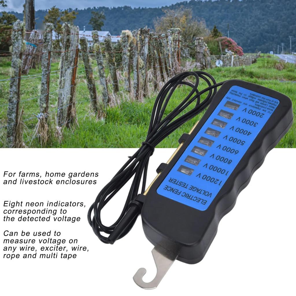 Portable Fence Tester 12KV Neon Fence Voltage Tester 2000 to 12000V 8 Neon Indicator Lights Waterproof Fence Tester for Farms