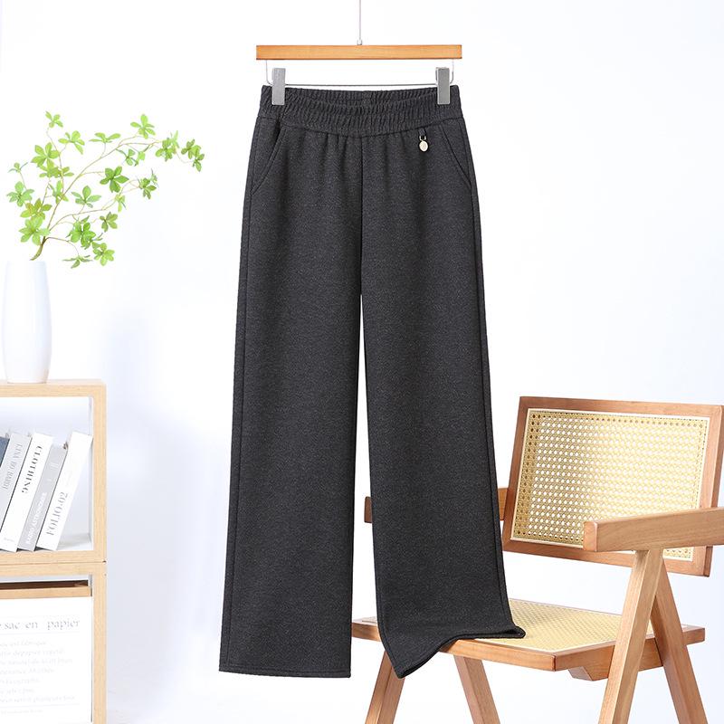 

Mom s Elegant Woolen Wide-Leg Winter Pants for Middle-Aged & Elderly Women - Elastic Waist, Fleece Lined Casual Straight-Leg Design 3XL (60-68 kg)