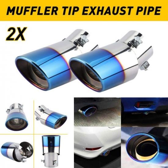 2xAUTO Car Muffler Tip Pipe Exhaust Stainless Steel Chrome Fit Effect 1.5 - 2.3"
