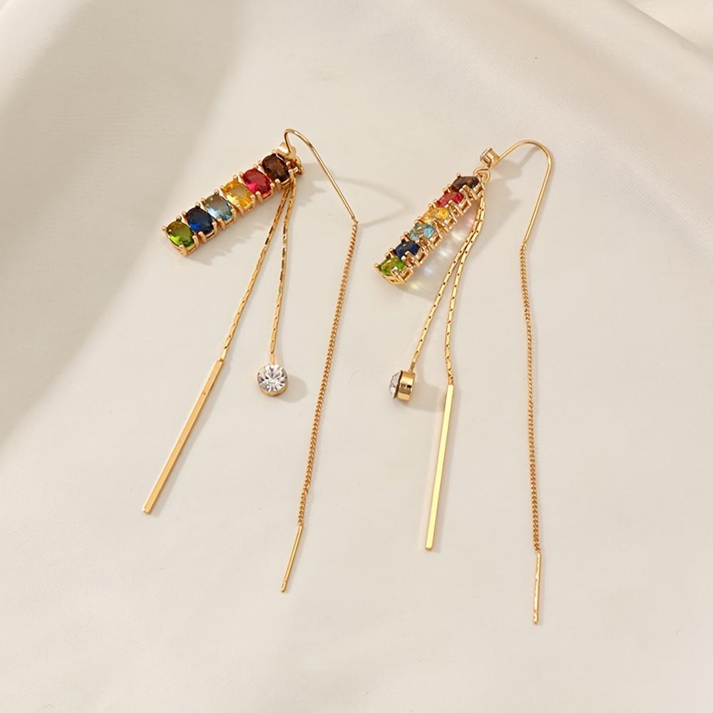 1 пара модных цветных длинных прямоугольных кисточек с кубическим цирконием, длинные висячие серьги-капли для женщин, пирсинг, продевание, серьги-нитки, украшения для ушей