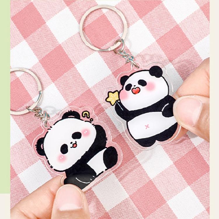 6pcs Stylish Panda Keychain Acrylic Keyring Bag Pendant Animal Lover Accessory Car Interior Decoration Handmade Present