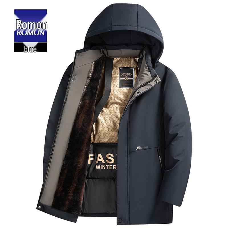 Romon Men s Graphene Fleece-Lined Jacket with Removable Hood - Winter 2025 Collection 4XL (170-200 jin) синий