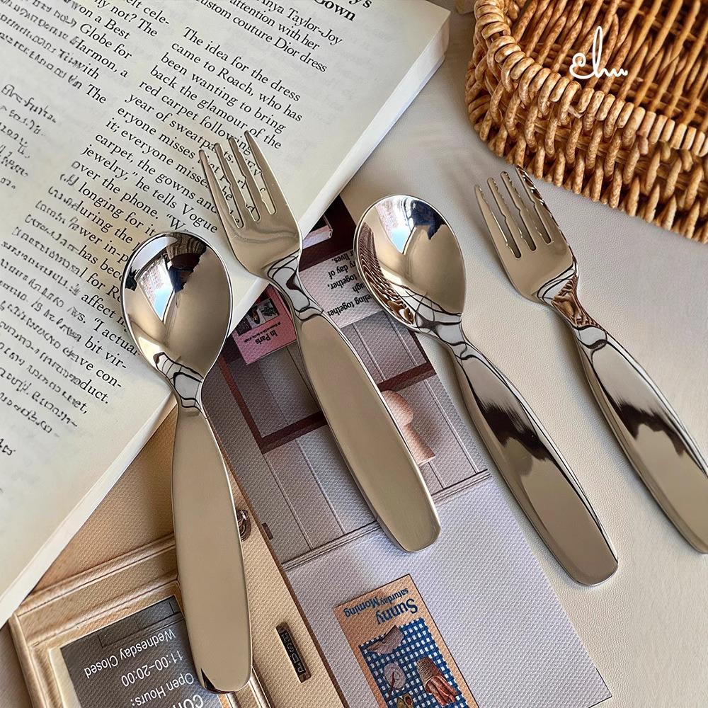 Toddler 304 Stainless Steel Spoon Fork Cute Short Handle Children's Tableware Baby Eating Utensils Thickened Dinnerware for Kids