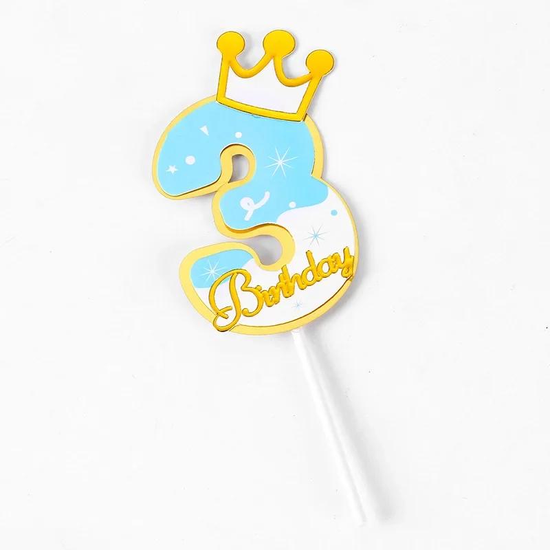 New Digital Decoration Happy Birthday Number Cake Insertion 0 1 2 3 4 5 6 7 8 9 Cake Topper Girls Boys Baby Party Supplies Decor