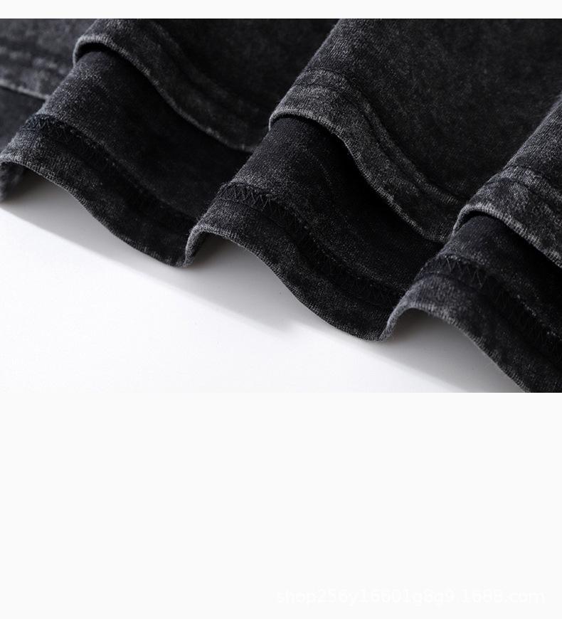 T-shirt Punk Style Hong Kong Coton Lavé Imprimé, Grande Taille, Manches Courtes