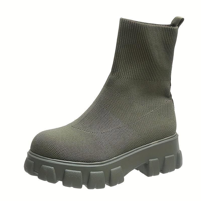 Women's Knitted Ankle Sock Boots - Slip-On Low-Top Casual Sneakers with Round Toe and Non-Slip Rubber Sole - Comfortable & Stretchy Winter Shoes