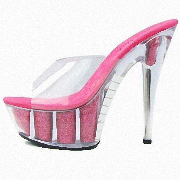 Ladies Platform Sandals  Shoes 15cm Joker Transparent Slippers Casual Toe Temperament High Heels Fishmouth Glitter Sandals YKC