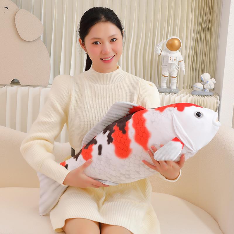 75cm Simulation Poisson Koi Peluche Douce Remplie Dessin Animé Carpe Oreiller Coussin Cadeau Pour Enfants Canapé Décoration Maison