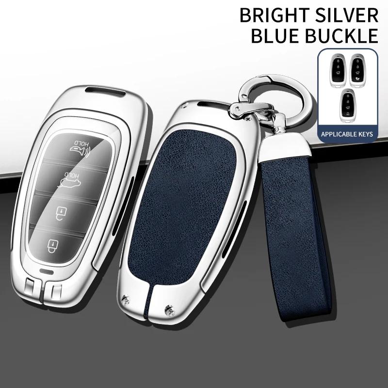 For Hyundai I30 Ix35 Kona Zinc Alloy Leather Car Key Case Cover Encino Solaris Azera Keychain Remote Shell Holder Accessories