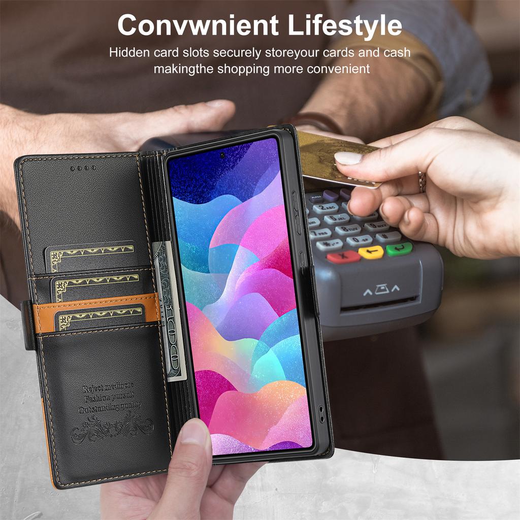 N.BEKUS P3 For Samsung Galaxy S25 Ultra Case RFID Blocking Wallet Stand PU Leather Flip Phone Cover