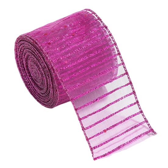 Wired Ribbon for Seasonal Decor Stripe Sequin Christmas Ribbon, Glitter Polyester Fabric Wide Craft Decorative Gift Wrapping Ribbons Wreath