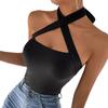 European and American women's clothing solid color neck cross small vest sexy slim slim top women's vest