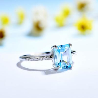 Nautral Blue Topaz Moissanite Gemstone Rings for Women 925 Sterling Silver  Promise Wedding Engagement Designer Jewelry