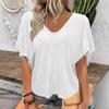 Womens V-neck Solid T Shirt Casual Loose Top Plus Size Short Sleeve Tee Shirt