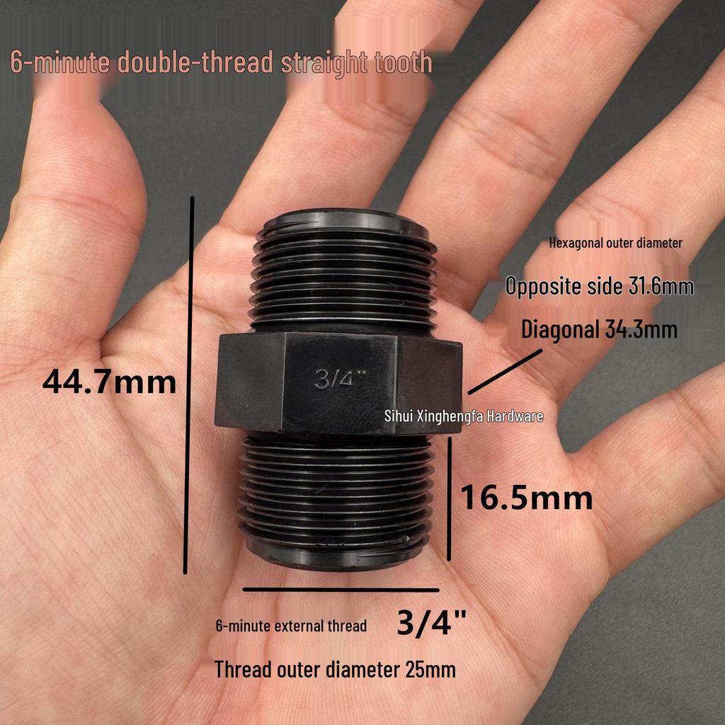PVC Black Double-Threaded Straight Adapter, 1/2" to 3/4" - Dual External Threads Nipple Connector