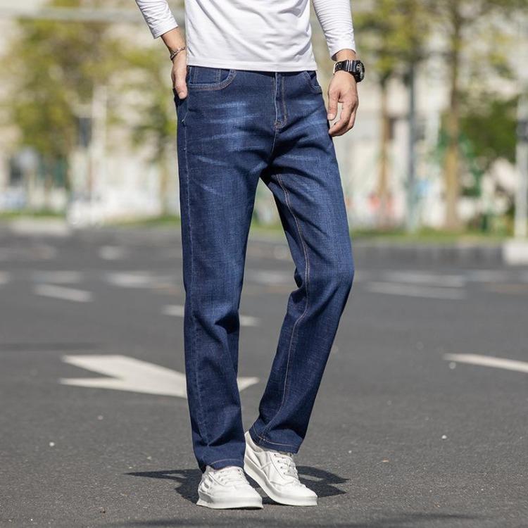 Light Men s Cotton Stretch Jeans Spring Autumn Comfortable Loose Casual Straight Pants Business 28 синий