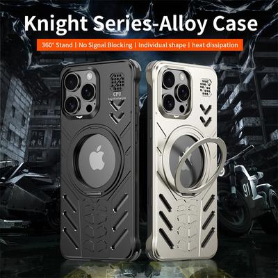 Luxury Aluminum Metal Frameless Phone Case for iPhone 16 15 Pro Max Magsafe Magnetic Bumper 360° Rotation Stand Aromatherapy Cover