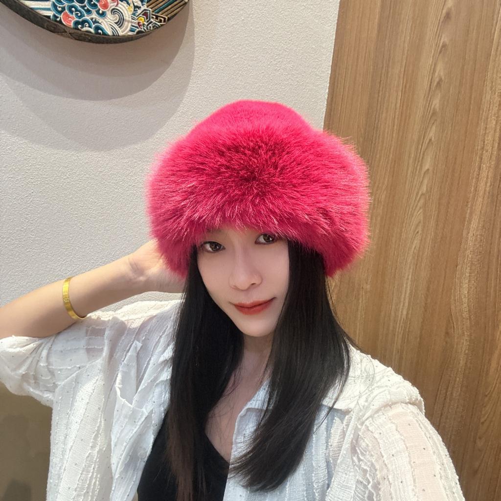 1Pc New Mongolian Plush Hat for Women, Thickened Warm Fashionable Bucket Hat, Windproof and Cold-resistant Hat