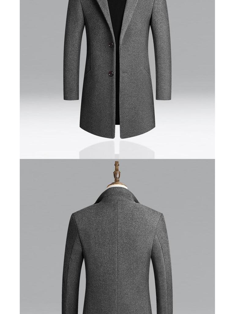 Men's Woolen Mid-Length Trench Coat with Cotton Padding – 2025 Autumn/Winter Style