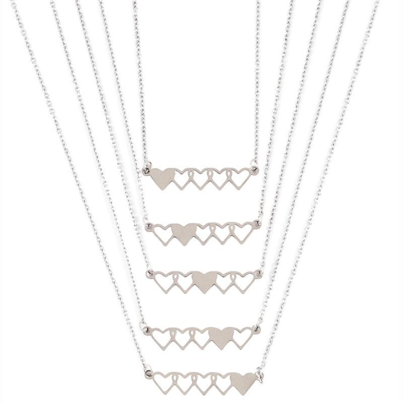 4Pcs/5Pcs Sister Heart-shaped Short Necklaces Stainless Steel Best Friend Necklace Suitable for 4 Sisters or 5 Sisters