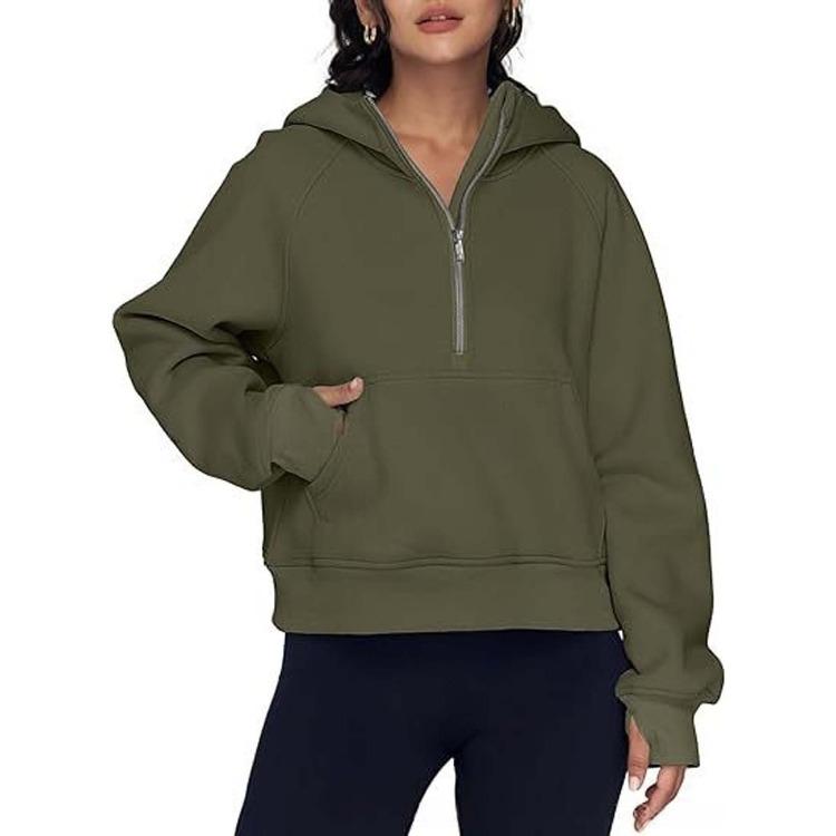 Women's Half Zip Pullover Fleece Lined Hoodie with Front Pocket Casual Long Sleeve Sweatshirt