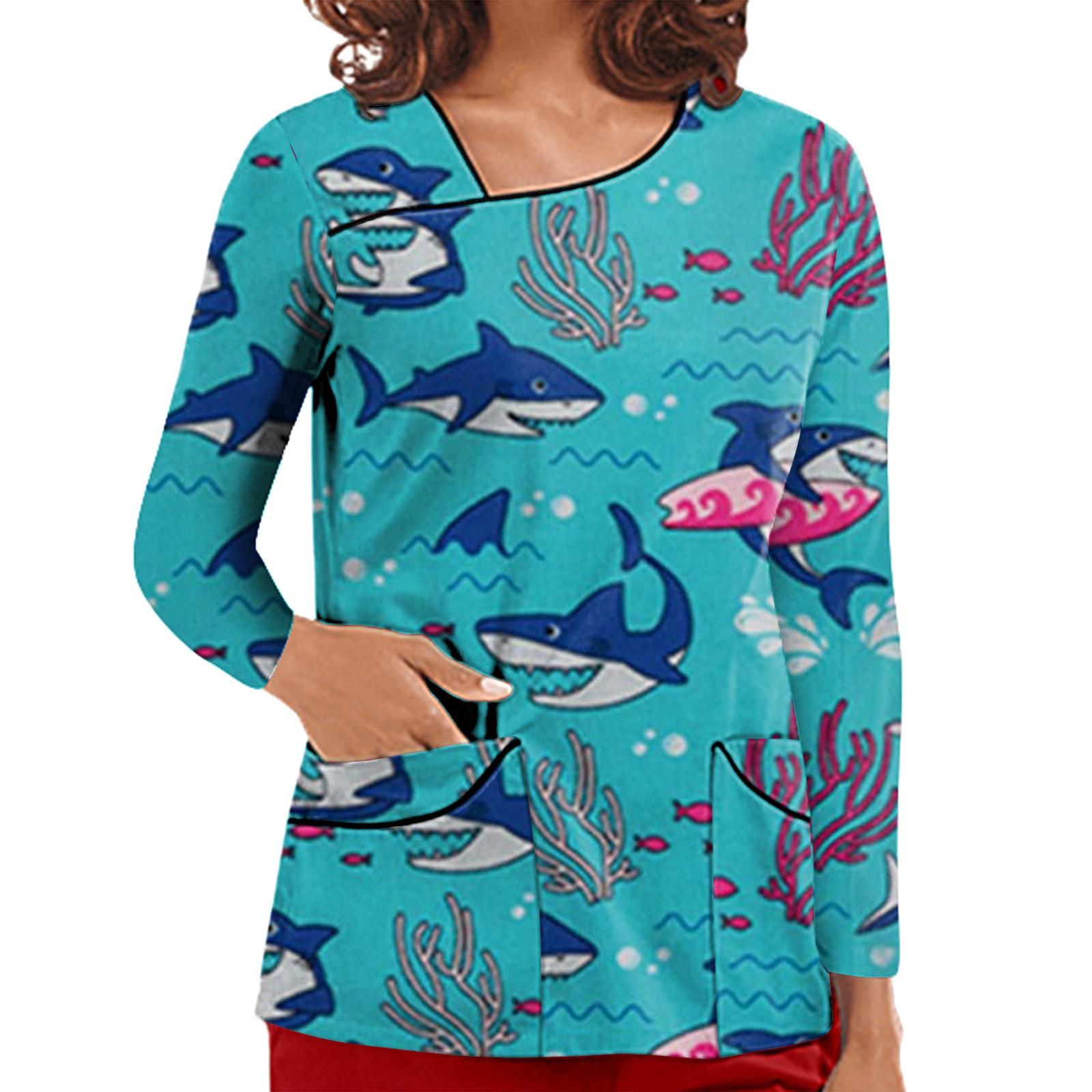 

Модные женские топы с длинным рукавом и принтом, рабочая форма, карманная блузка L зелёный