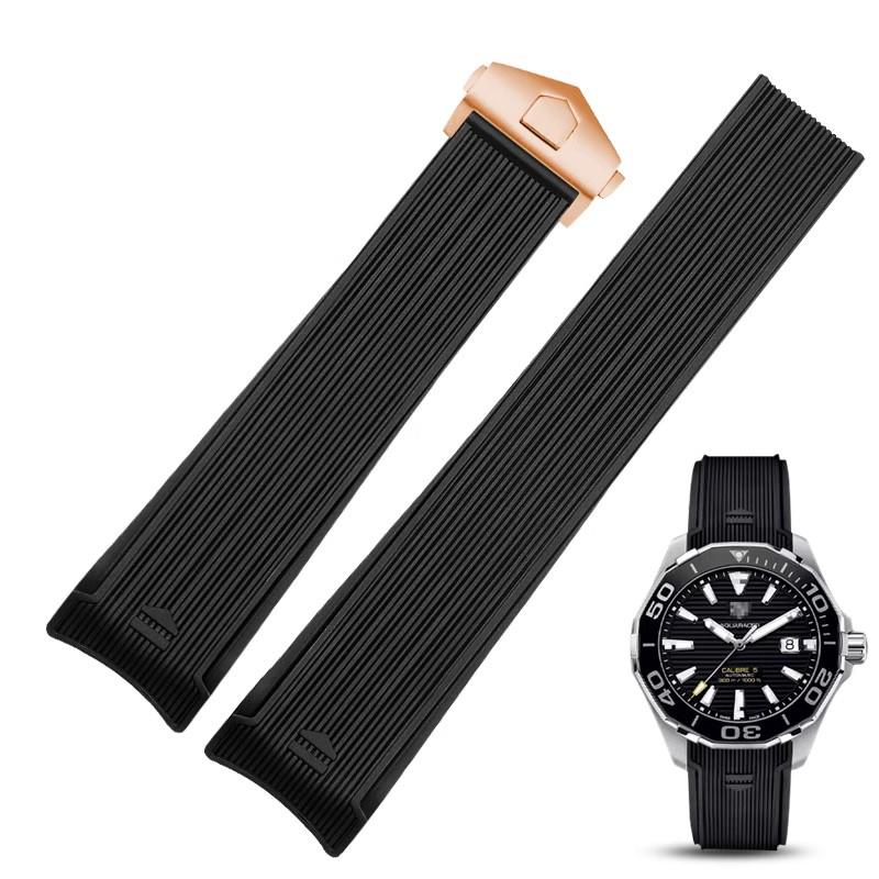 Pro TA-G HEUER AQUARACER 43MM ciferník WAY201A WAY211C WAY201B Silikonový řemínek na hodinky s ohnutým okrajem černý modrý potápěčský náramek