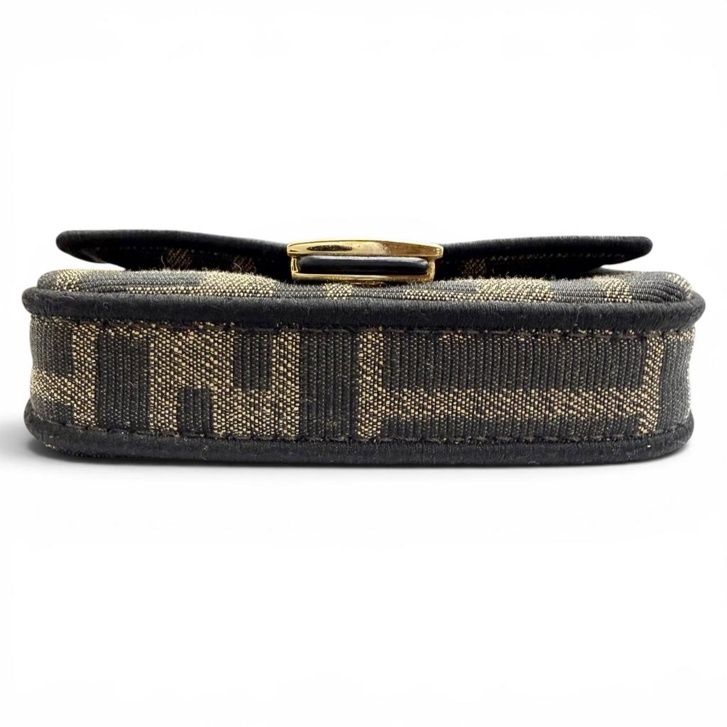 Great FENDI Nano bucket FF Logo Metal Zucca Pattern 2-Way Chain Shoulder Pouch Used