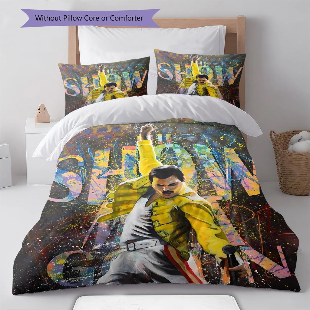 Queen Freddie Mercury Muster Bettwäsche, Steppbett Set Bettbezug Kissenbezug Zuhause Geburtstagsgeschenk (1 Bettbezug + 2 Kissenbezüge, ohne Füllung)