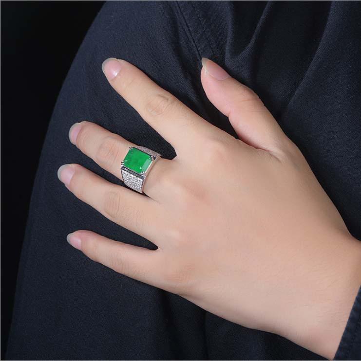 8-Carat Men's Emerald-Style Open Ring with 18k Gold and Imitation Diamonds