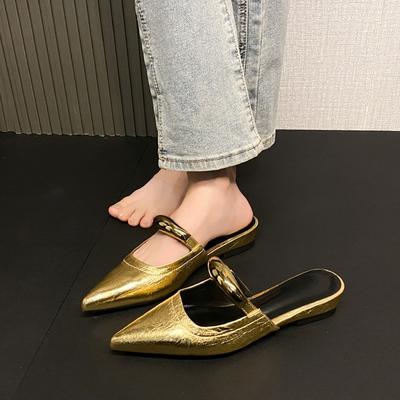 Boca Raso Pontuda Cool Drag Feminino Usar Fora Verão Novo Baotou Fivela de Metal Fundo Macio Antiderrapante Semi-drag
