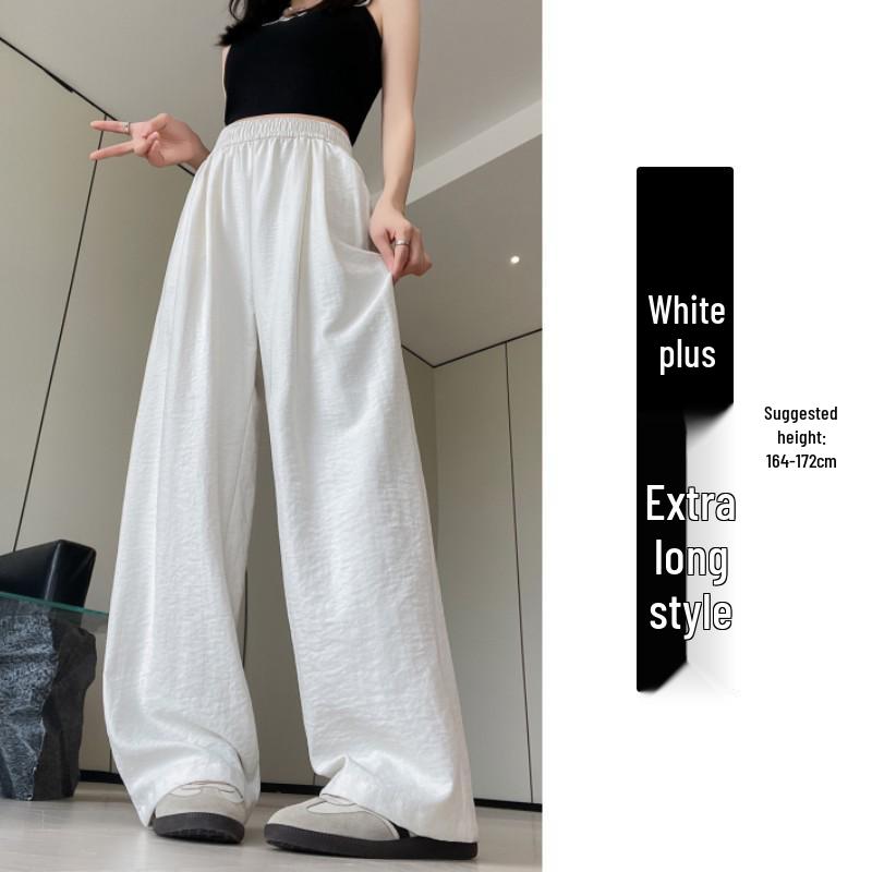 White High-Waisted Ice Silk Wide-Leg Pants for Women - Summer Casual Drape Style