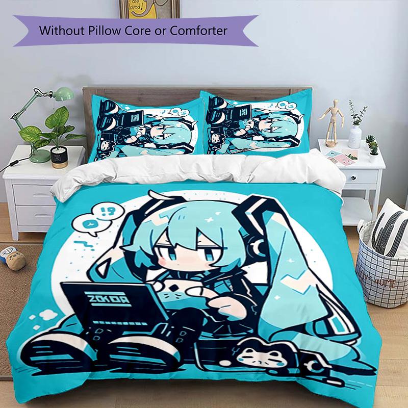 Set Biancheria da Letto con Fantasia Hatsune Miku 3 Pezzi Set Copripiumino include Copripiumino & Federe, Decorazione Camera da Letto Perfetta per Tutte le Stagioni & Regalo