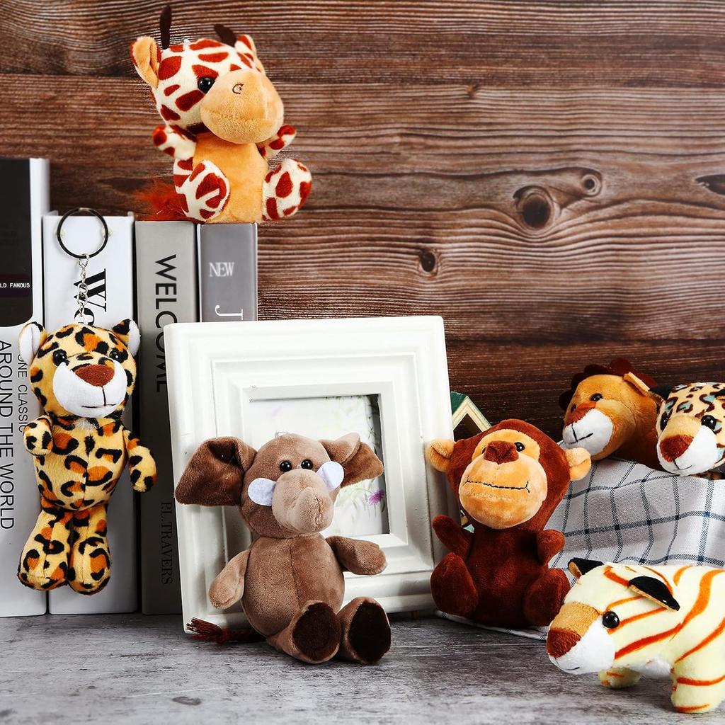 HyDren 18 Pcs Small Stuffed Animals Bulk Jungle Animal 4.8 Inch Safari Plush Lion Tiger Elephant Giraffe Leopard Monkey Figures for Valentines Day,