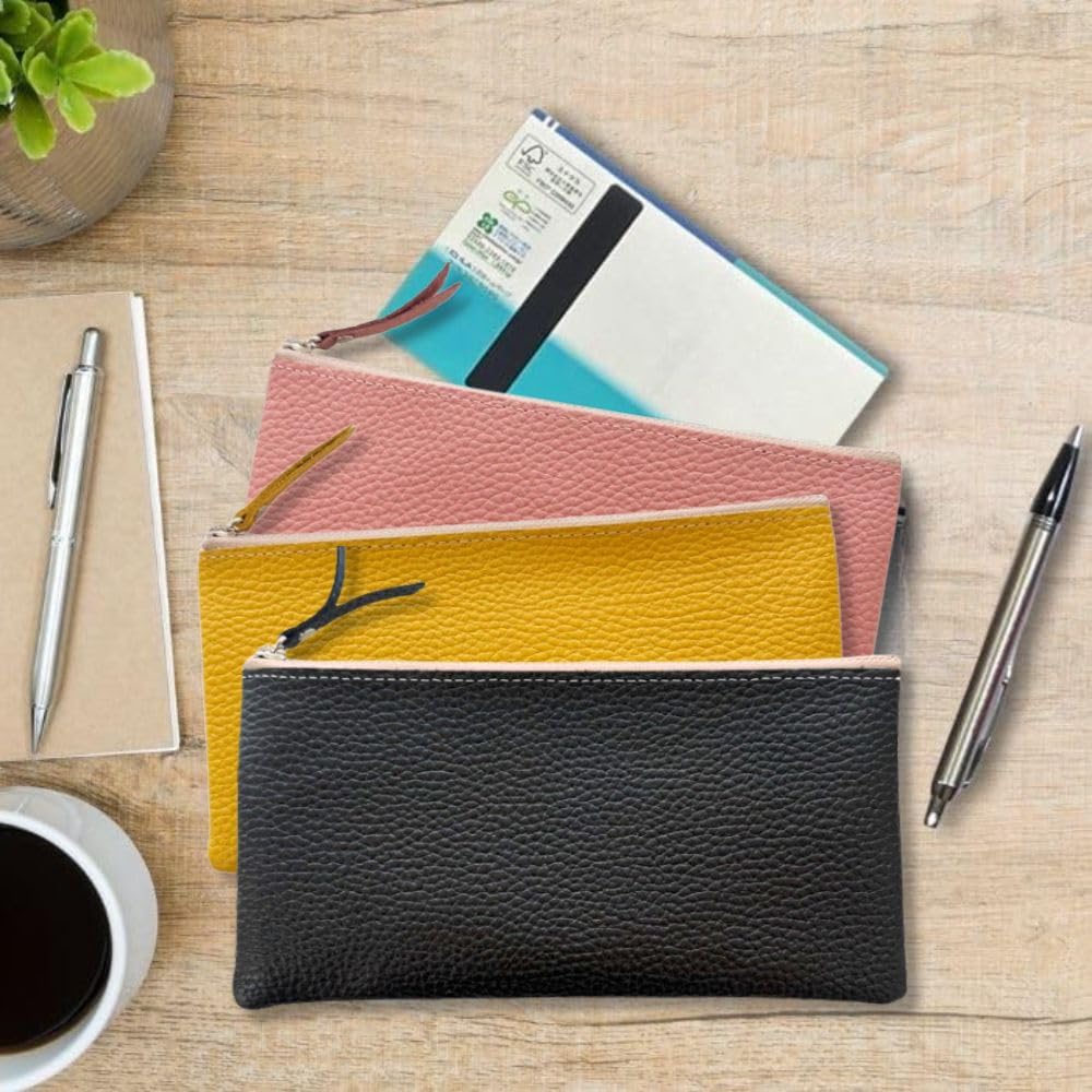 Acacia Style Himeji Leather Pouch (Medium) Pencil Case, 20cm X 10cm, Genuine Leather, Lightweight, Slim, Made In Japan, Bag-in-Bag, Business, Grain