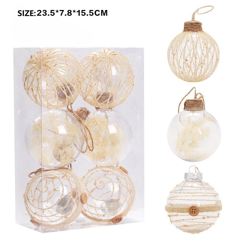 6 Stück Transparentes Weihnachtskugel-Set Xmas-Kugel-Ornamente Weihnachtsbaum DIY Garn Geflochtenes Design Trockenblumenkugel-Dekoration