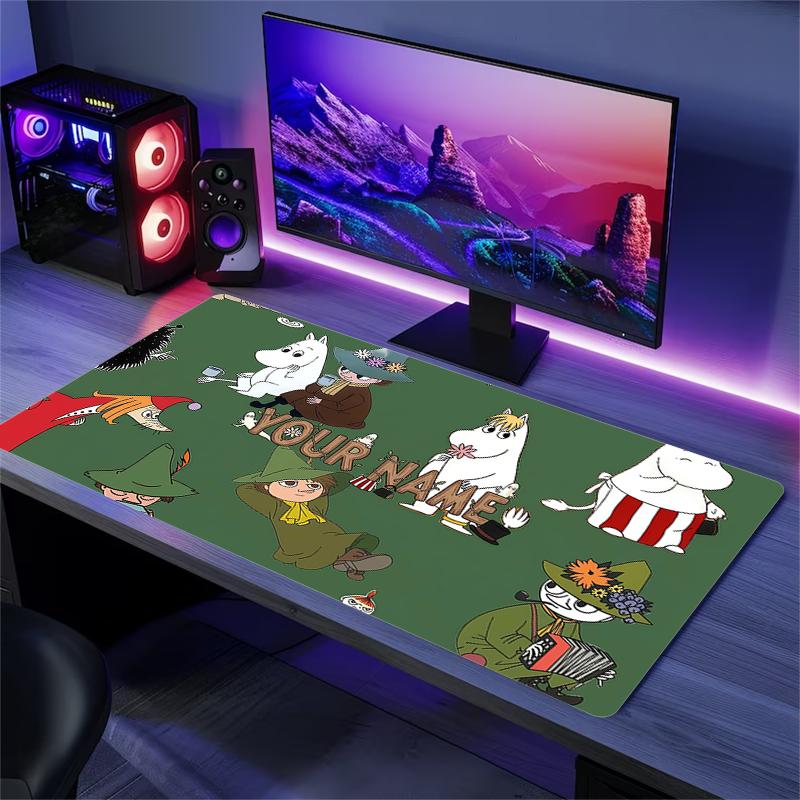 Custom Name,Moomin Mouse Pad, Large Gaming Desk Mat, Non-slip XXL Mousepad for Laptop & Tablet, Mini PC Playmat with Stitched Edges
