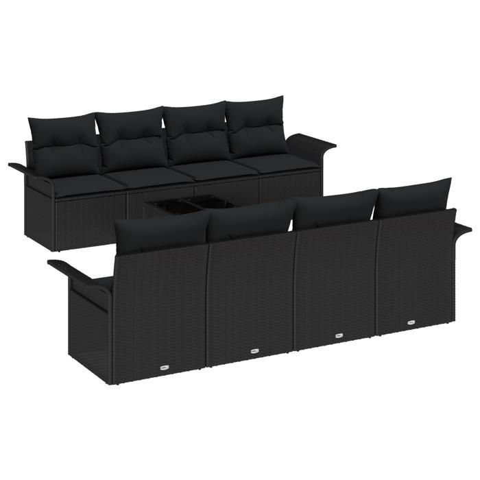 VidaXL Ensemble de canapé de jardin 9 pièces avec coussins noirs en poly rotin 3345293