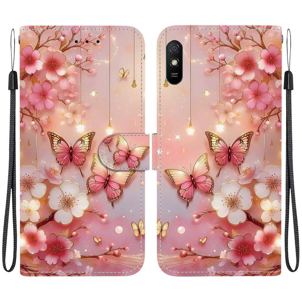 Handgefertigte PU-Leder-Klapphülle für Redmi 9A Rutschfeste stoßfeste Hülle mit Handschlaufe & Herz-/Rosen-/Katzen-Designs