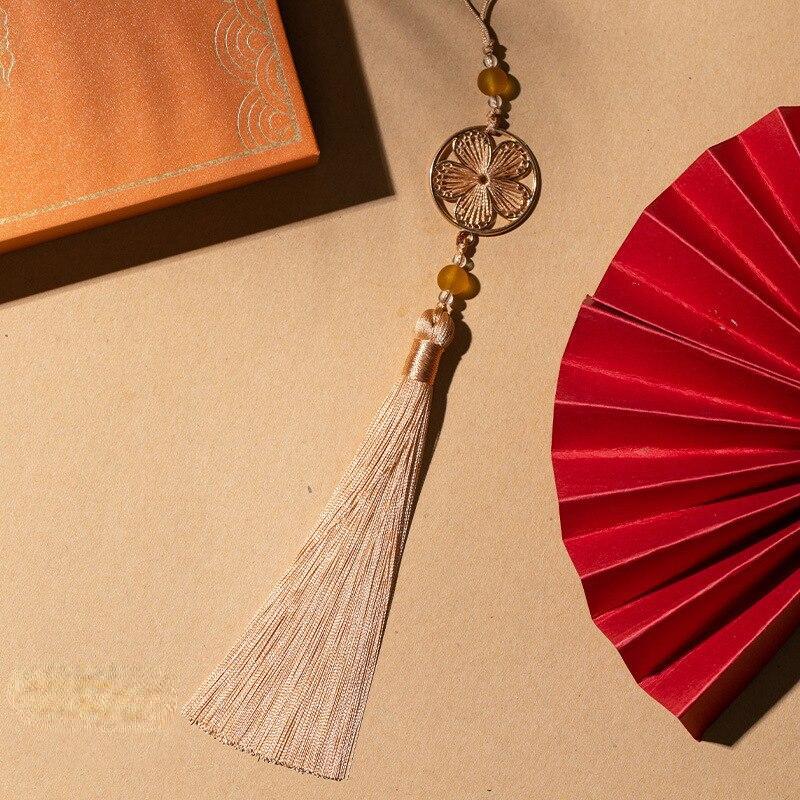 Chinese Classic Tassels Delicate Ethnic Style Flower Metal Frame Pendants DIY Handicraft Ornaments Key Ring Decoration