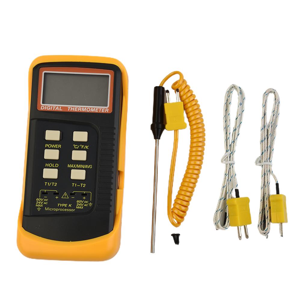 Dual Channel K Type Digital Thermometer Thermocouple 6802 II, 2 Sensors & Probe Electronic Thermometer Thermostat Pyrometer