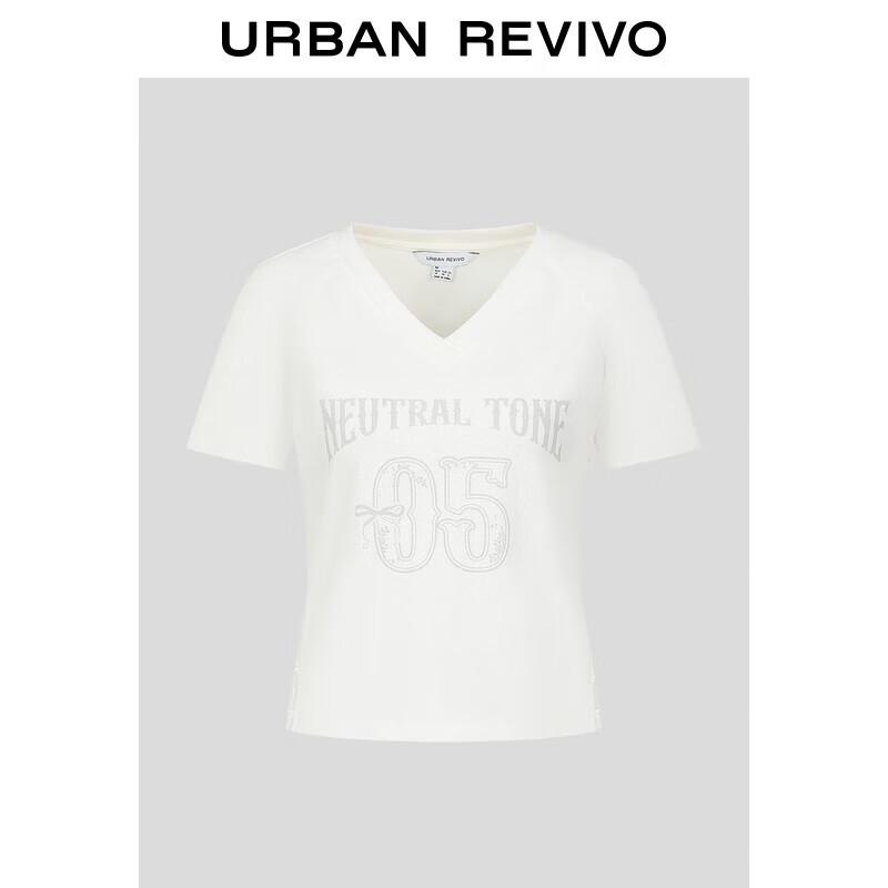 UR 2025 Fall Women s V-Neck Letter Print T-Shirt XXS