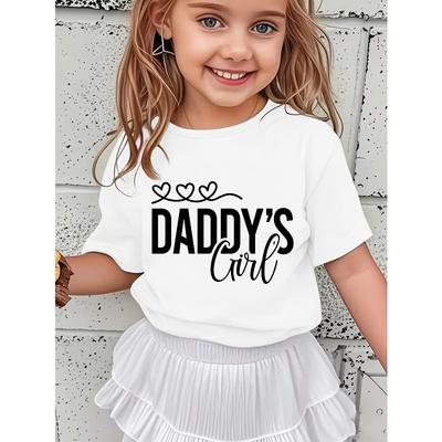 European Sizes Daddy's Girl Lettering & Heart Print T-Shirt - Cute Daddy & Matching Outfit, Round Neck Casual Summer Top