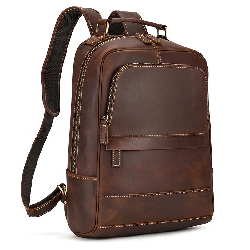 Large Capacity Laptop Backpack Leather Men Male Soft Cowskin Leather Backpacks Travel Bag Fashion Laptop Backpack Design 15.6"