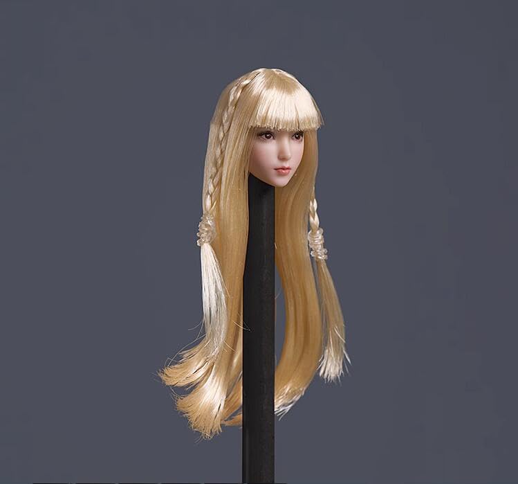 Scale Female Head Asian Pale Head for Female Seamless Action Figure Collection Blonde 1/12 Sculpt, Girl, Skin, Sculpt, 6-Inch (Long Hair)
