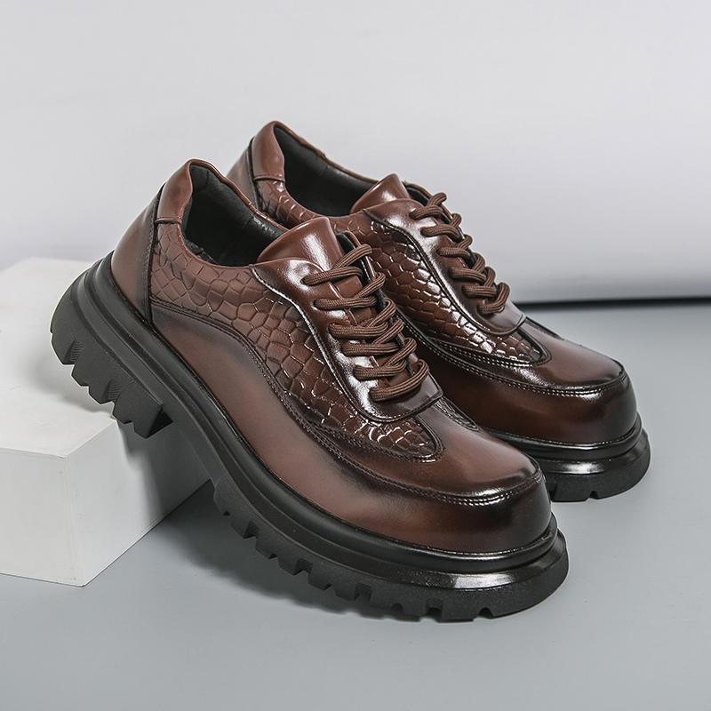 Herren Punk Stiefel Brogues Business Aufzugsschuhe Schwarze Braune Lederschuhe Dicke Sohle Plateau Schuhe Übergröße