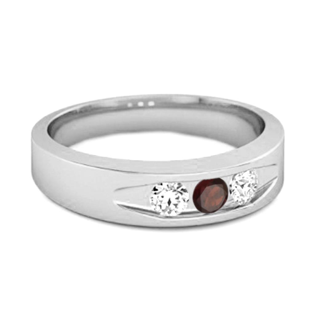 Garnet Three Stone Band Ring - 925 Sterling Silver